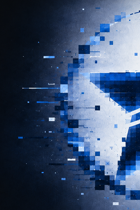 Cobalt star fragments extending into a dark field